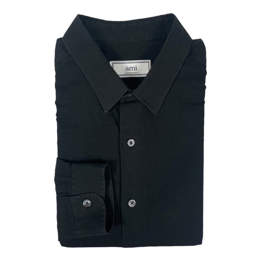 Ami Alexandre Mattiussi Black Lightweight Cotton Mens Button Front Shirt 43